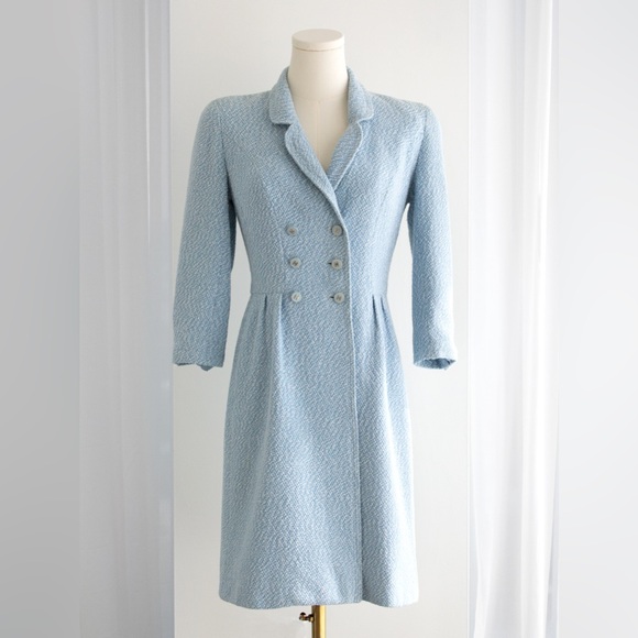 Chanel Vintage Spring/Summer 1996 Light Blue CC Tweed 96P Coat Mini Dress - Picture 5 of 16